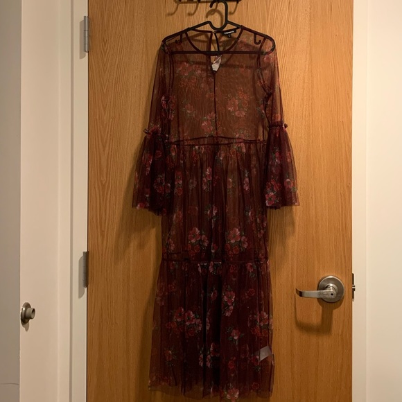 Express Dresses & Skirts - express burgundy tiered sheer floral dress NWT